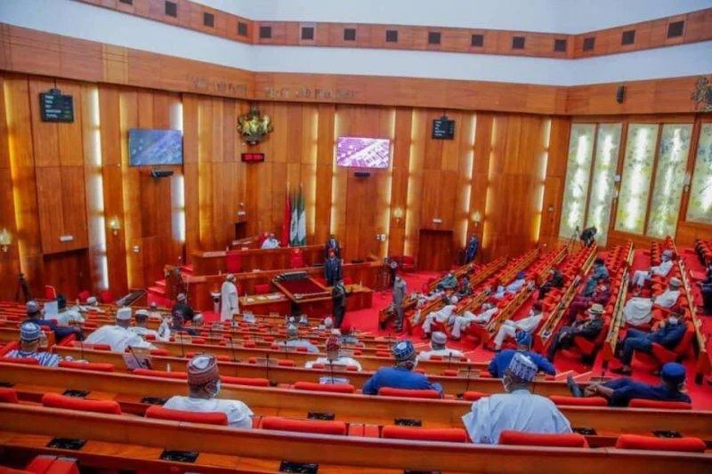 Wide view of lawmakers seated inside the Nigerian Senate chamber
