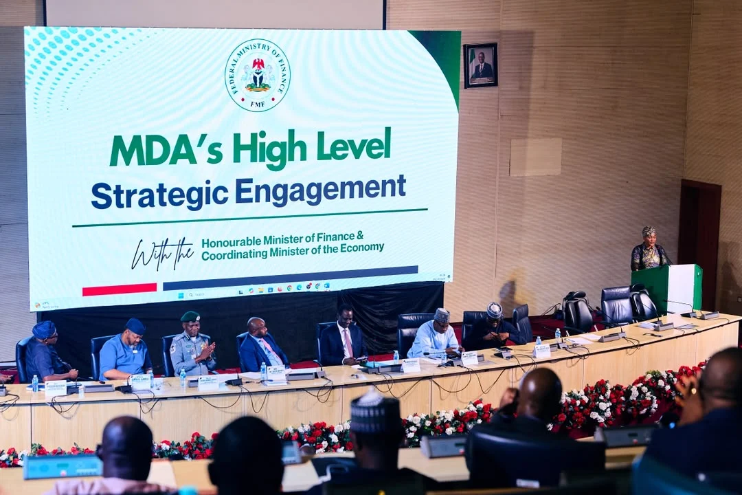 Officials seated at a Federal Ministry of Finance strategic engagement while a speaker addresses participants from a podium