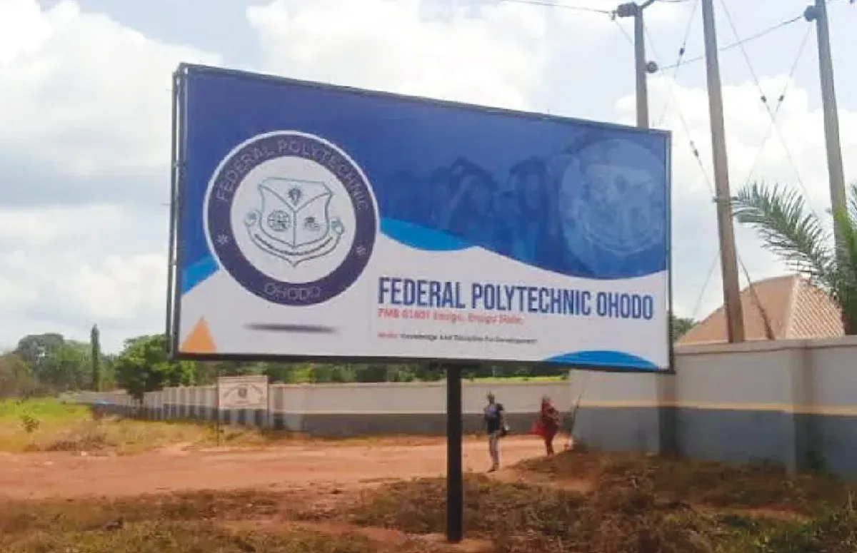 Signboard identifying Federal Polytechnic Ohodo beside a road in Enugu State