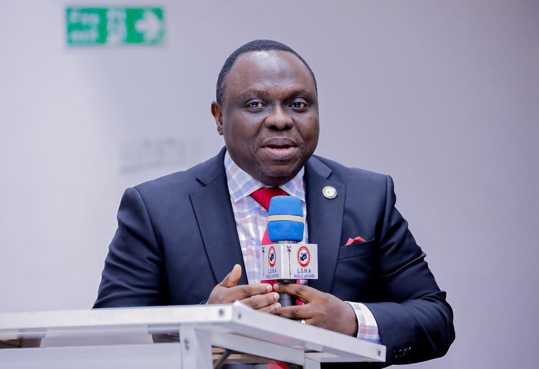 Lagos State Commissioner for Energy and Mineral Resources Biodun Ogunleye speaking into a microphone